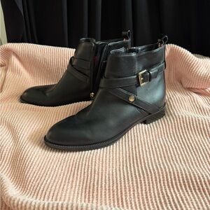 Tommy Hilfiger Black Ankle Booties with Gold Buckle